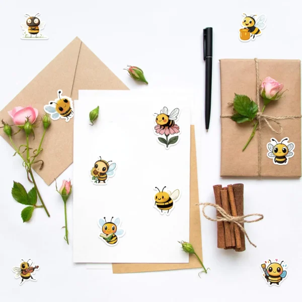 Pegatinas Adhesivas de Abejas de Dibujos Animados, para Regalos, Sellado, Decoración DIY, Sobres, Papelería Impermeable, Cuadernos