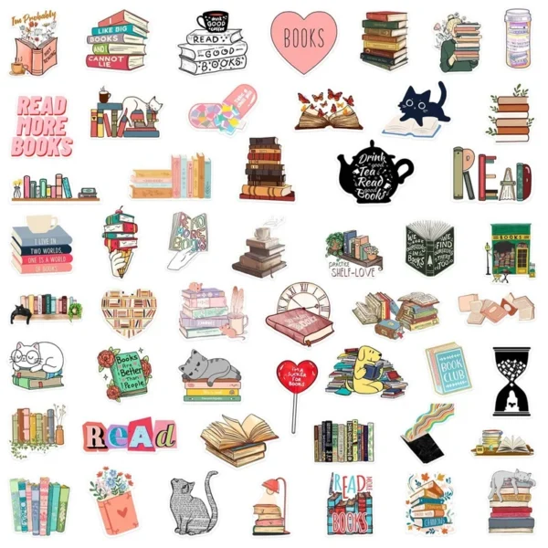 10/30/50 Uds. Pegatinas de PVC con Dibujos Animados de Animales Leyendo, Decoración Estética, Material de Papelería para Scrapbooking, Útiles Escolares