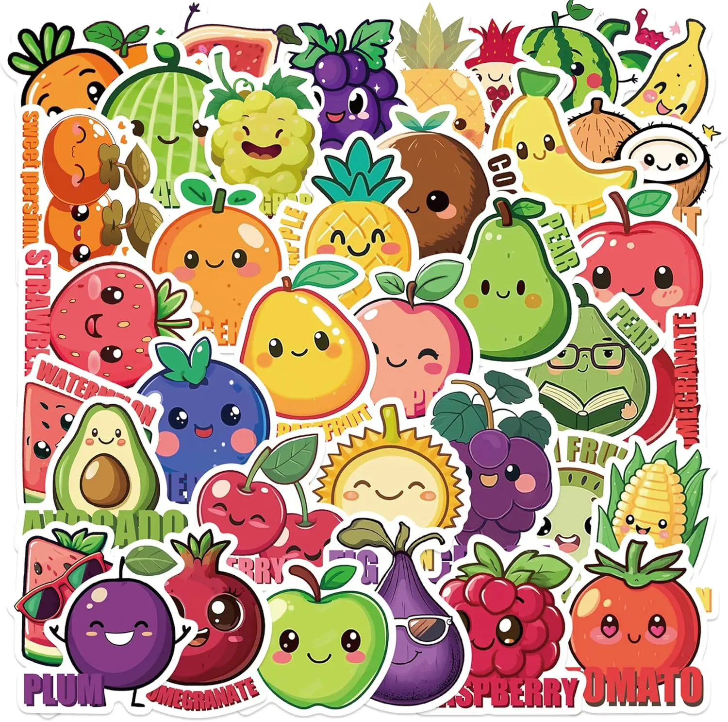 Pegatinas de frutas y verduras de dibujos animados, 50 Uds., bonitas calcomanías de vinilo impermeables, regalos para niños, recompensas, fiesta, portátil, teléfono, equipaje