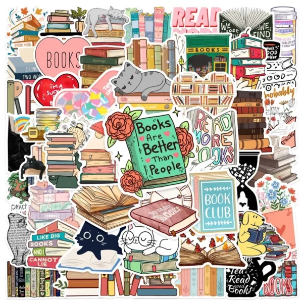10/30/50 Uds. Pegatinas de PVC con Dibujos Animados de Animales Leyendo, Decoración Estética, Material de Papelería para Scrapbooking, Útiles Escolares