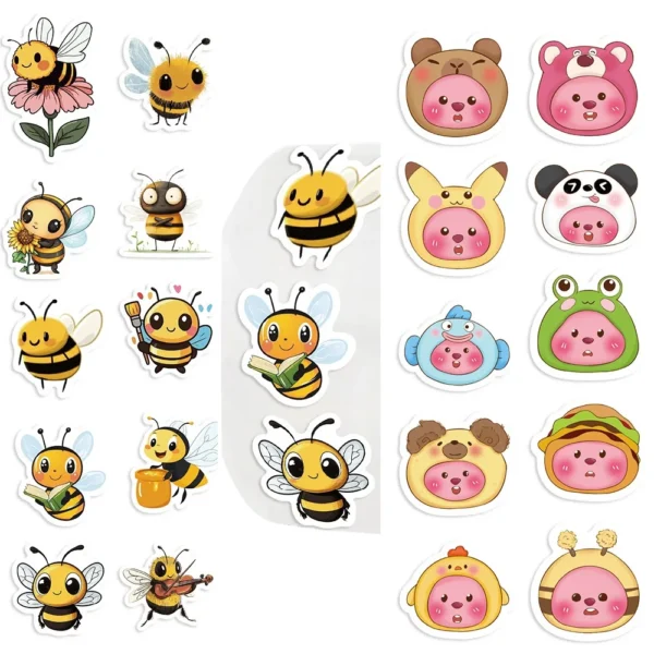 Pegatinas Adhesivas de Abejas de Dibujos Animados, para Regalos, Sellado, Decoración DIY, Sobres, Papelería Impermeable, Cuadernos