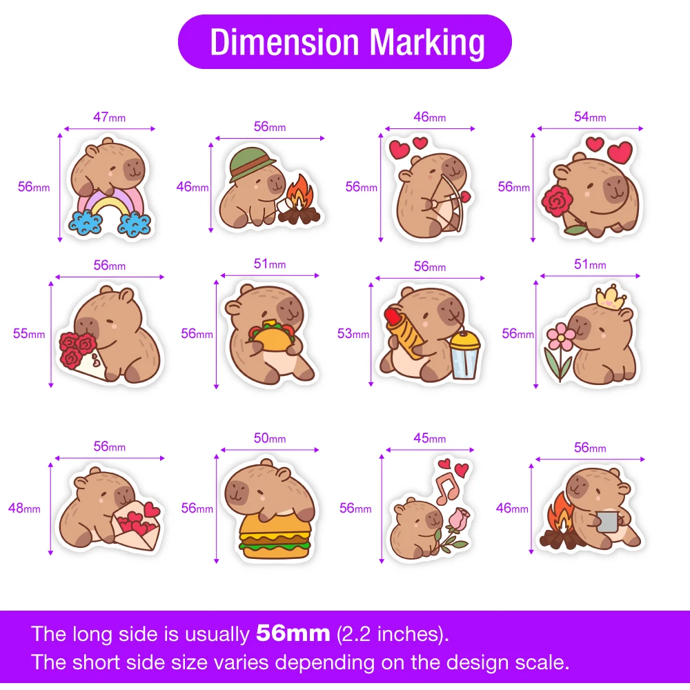 Pegatinas de capibara de dibujos animados DIY, calcomanía decorativa para álbum, diarios, para ordenador portátil, resistentes al agua - Imagen 3
