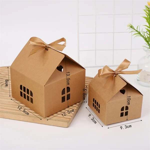 Caja de Papel Kraft Blanca con Forma de Casita Pequeña, 20 Unidades, con Lazo, para Dulces, Galletas, detalles, Recuerdos de Fiesta