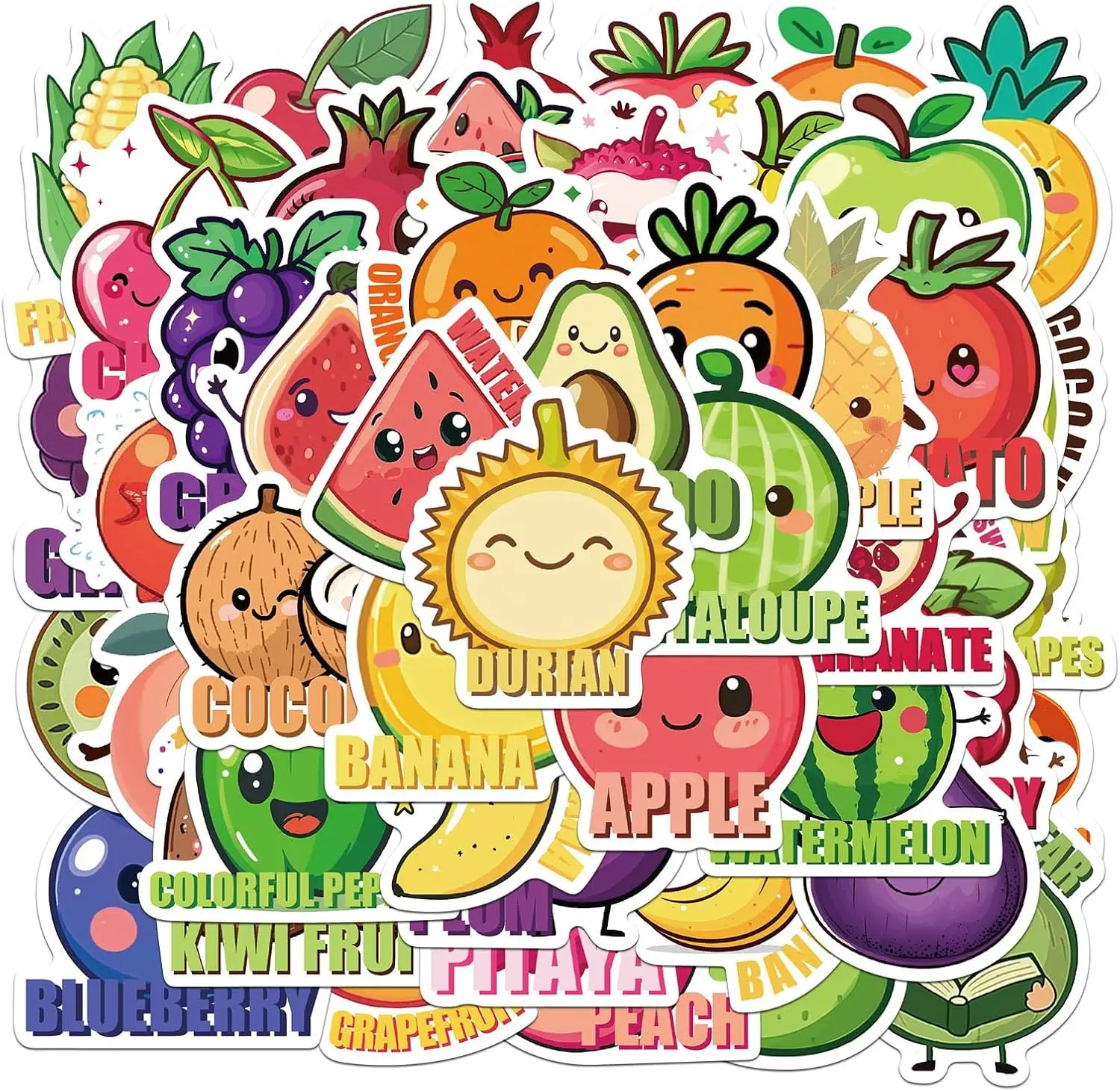 Pegatinas de frutas y verduras de dibujos animados, 50 Uds., bonitas calcomanías de vinilo impermeables, regalos para niños, recompensas, fiesta, portátil, teléfono, equipaje - Imagen 2