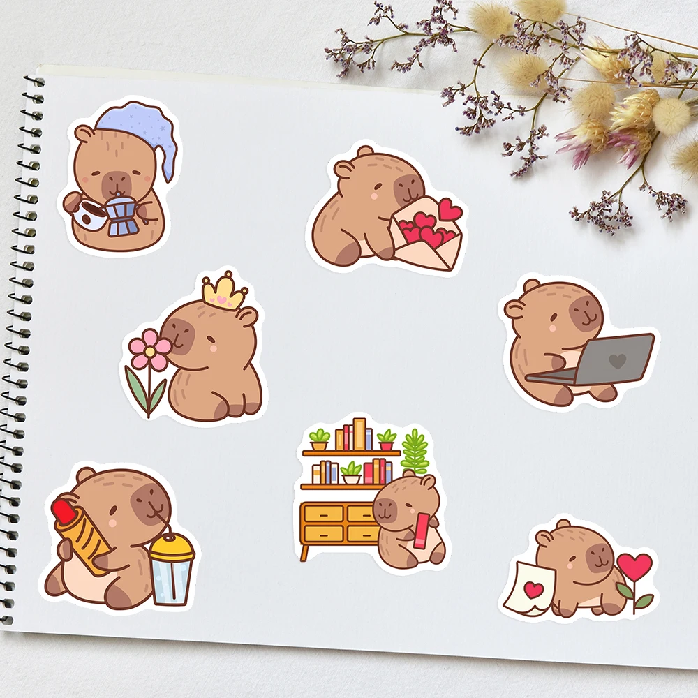 Pegatinas de capibara de dibujos animados DIY, calcomanía decorativa para álbum, diarios, para ordenador portátil, resistentes al agua - Imagen 6
