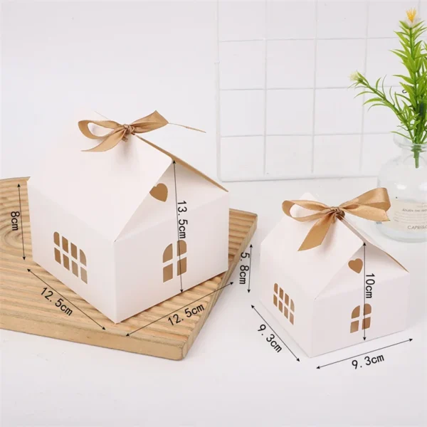 Caja de Papel Kraft Blanca con Forma de Casita Pequeña, 20 Unidades, con Lazo, para Dulces, Galletas, detalles, Recuerdos de Fiesta