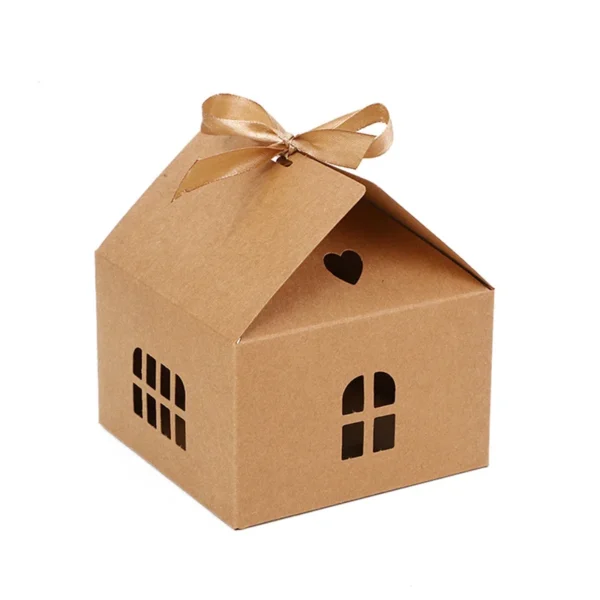 Caja de Papel Kraft Blanca con Forma de Casita Pequeña, 20 Unidades, con Lazo, para Dulces, Galletas, detalles, Recuerdos de Fiesta