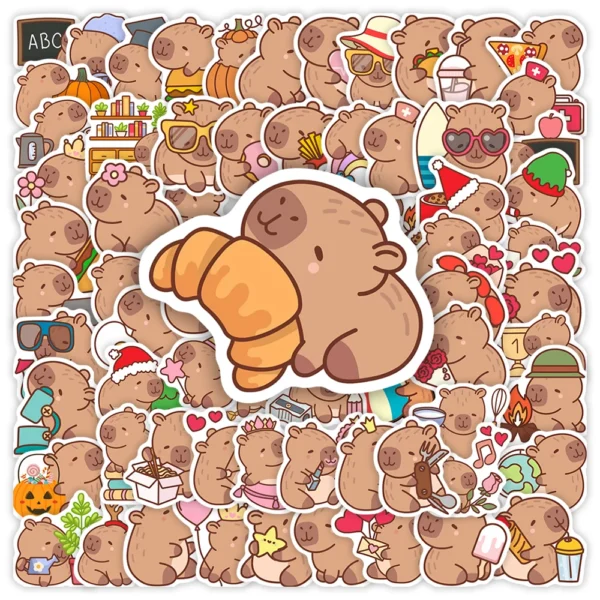 Pegatinas de capibara de dibujos animados DIY, calcomanía decorativa para álbum, diarios, para ordenador portátil, resistentes al agua