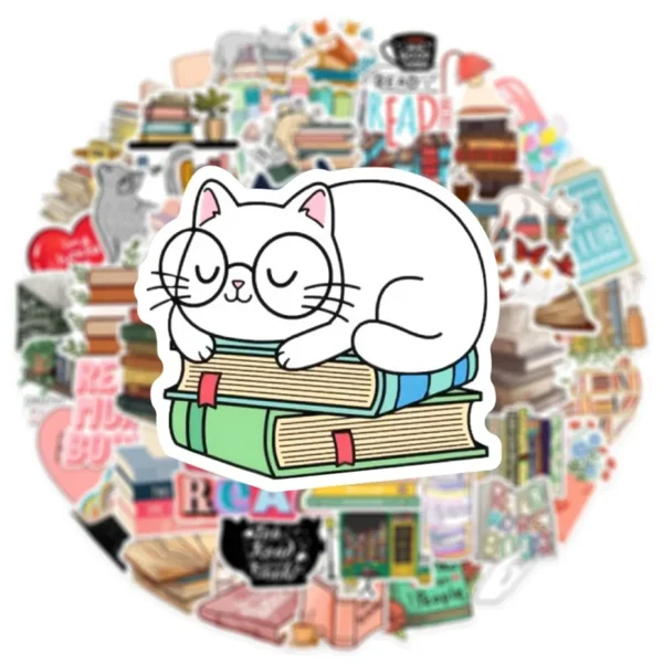 10/30/50 Uds. Pegatinas de PVC con Dibujos Animados de Animales Leyendo, Decoración Estética, Material de Papelería para Scrapbooking, Útiles Escolares