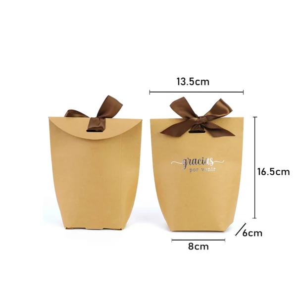 Cajas kraft, color marrón, para regalos, envoltorios, Detalles para invitados, Caja con lazo, 2 medidas,