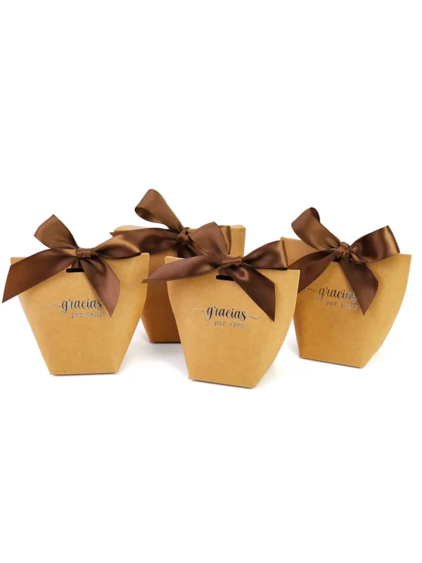 Cajas kraft, color marrón, para regalos, envoltorios, Detalles para invitados, Caja con lazo, 2 medidas,