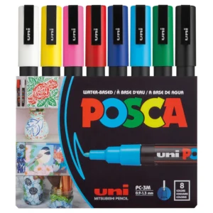 POSCA PC-3M/8C - Estuche de 8unidades - Marcadores No Permanentes Punta Fina 0.9mm-1.3mm Colores Surtidos