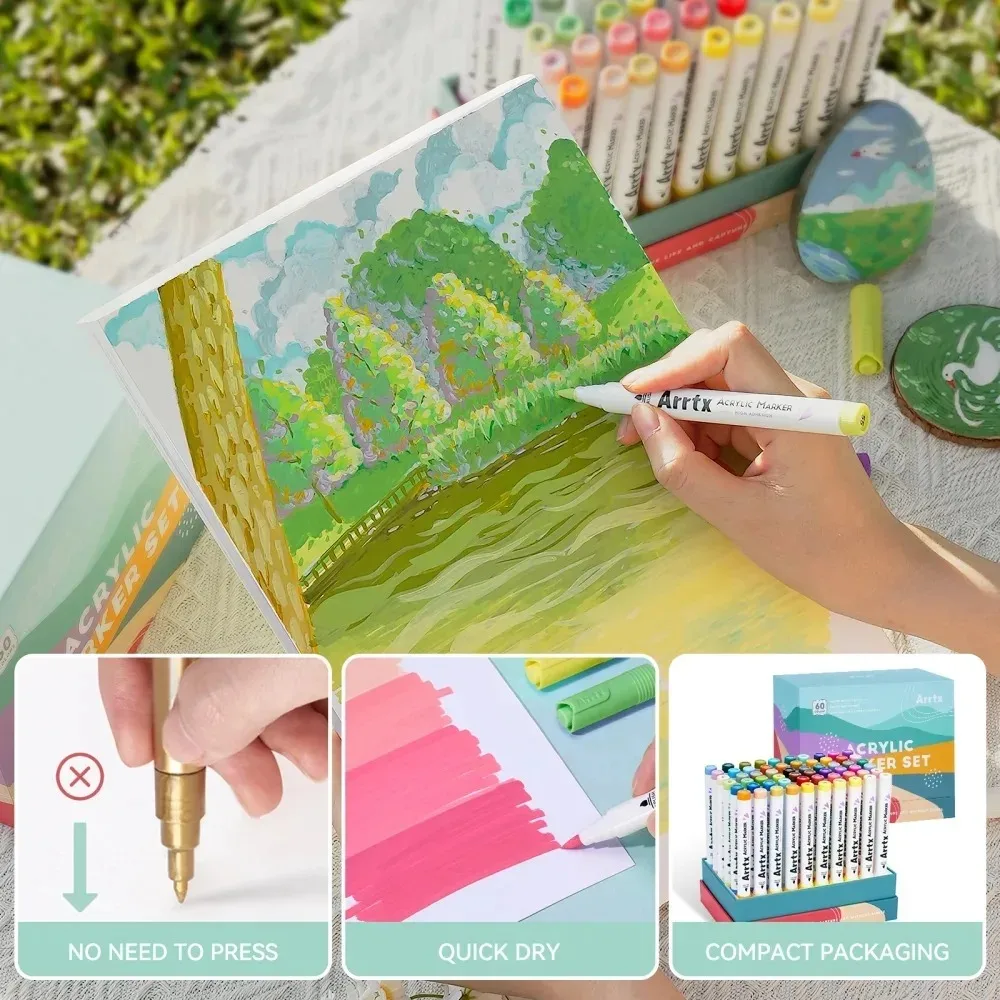 Rotuladores de Pintura Acrílica para Artistas Adultos, especiales para Dibujar Paisajes y entornos de Naturaleza - Punta de Pincel - Imagen 3