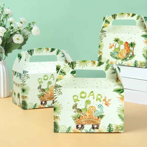 Cajas de cartón con la temática de dinosaurio, Cajas de Regalo para chuches, decoración de cumpleaños de dinosaurio.