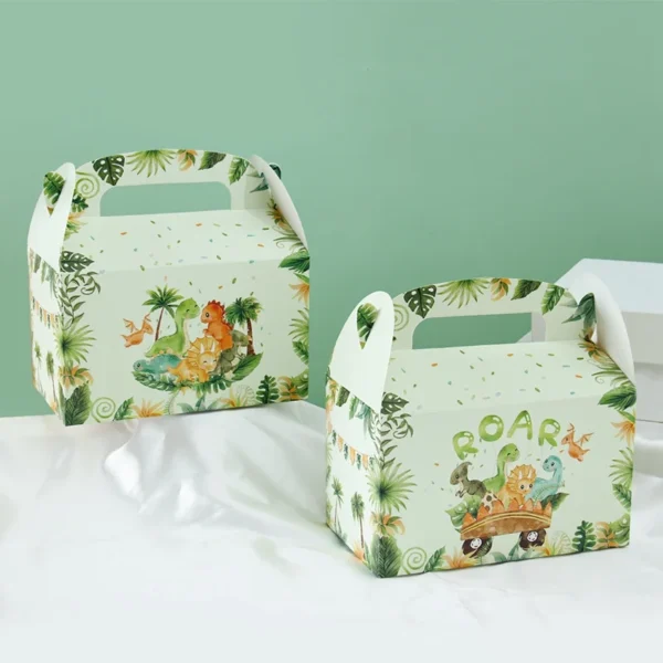 Cajas de cartón con la temática de dinosaurio, Cajas de Regalo para chuches, decoración de cumpleaños de dinosaurio.