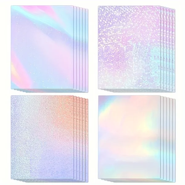 24 hojas de pegatinas holográficas, vinilo transparente autoadhesivo para fotos, imágenes, tarjetas, manualidades DIY (tamaño A4/4 estilos diferentes)