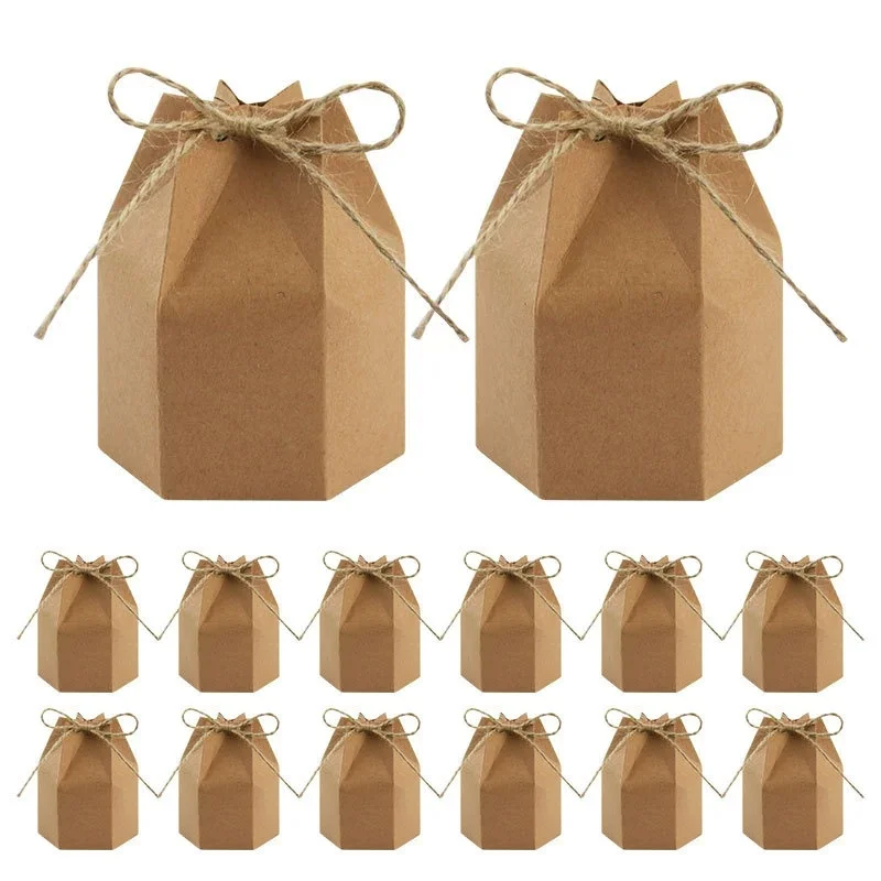 Caja de regalo de papel Kraft Retro, color blanco y marrón, con cuerda, 10-30 Uds. - Imagen 5