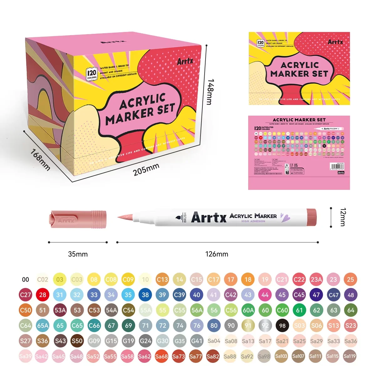 Rotuladores acrílicos, bolis de pintura con punta de pincel de 120 colores, tinta a base de agua, No es tóxica, resistente al agua para pintura rupestre, madera, piedra y vidrio