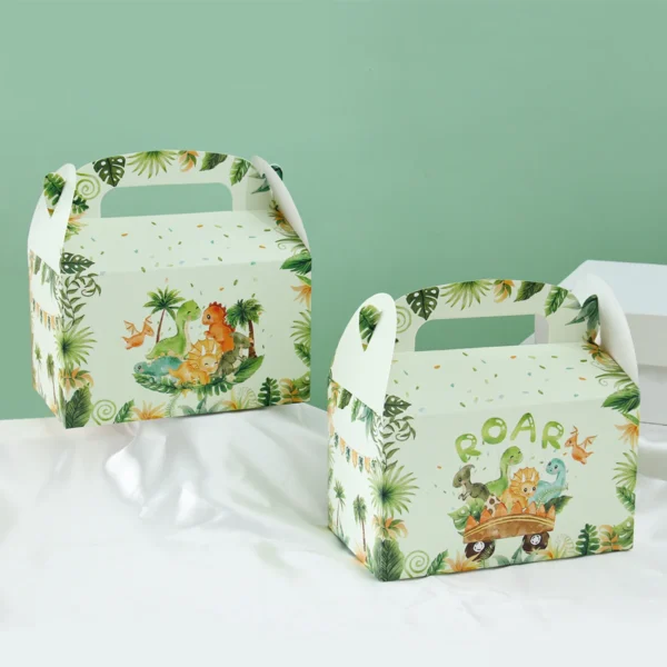 Cajas de cartón con la temática de dinosaurio, Cajas de Regalo para chuches, decoración de cumpleaños de dinosaurio.