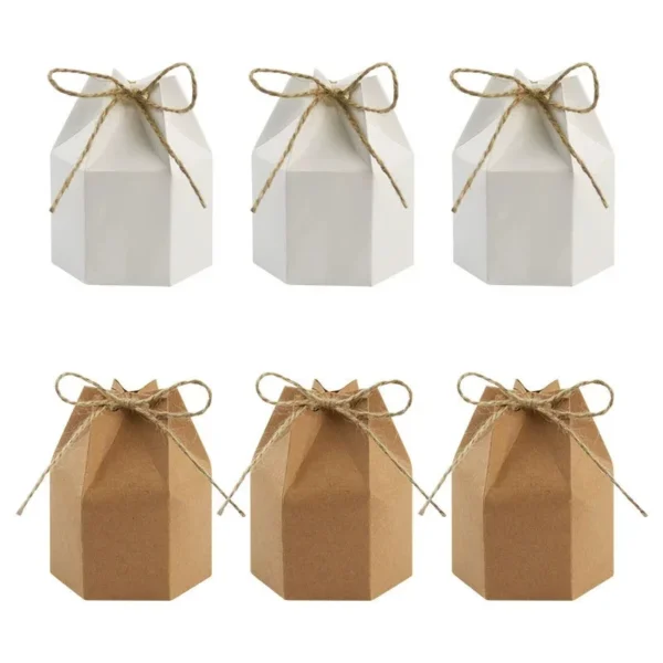 Caja de regalo de papel Kraft Retro, color blanco y marrón, con cuerda, 10-30 Uds.