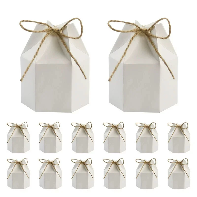 Caja de regalo de papel Kraft Retro, color blanco y marrón, con cuerda, 10-30 Uds. - Imagen 3