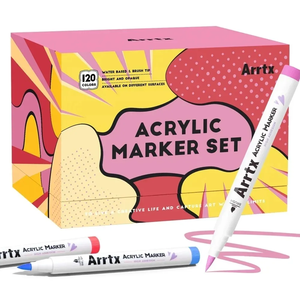 Rotuladores acrílicos, bolis de pintura con punta de pincel de 120 colores, tinta a base de agua, No es tóxica, resistente al agua para pintura rupestre, madera, piedra y vidrio - Imagen 7