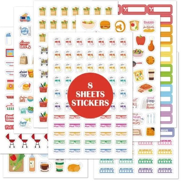 Pegatinas de alimentos, Pegatinas Planificadoras de Comida diaria y compras para planes de alimentación