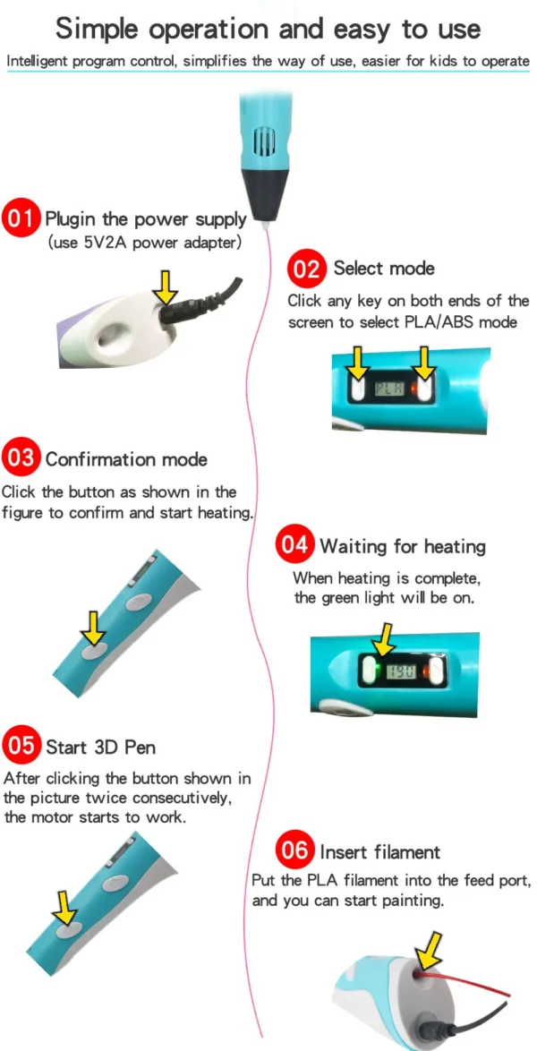 Bolígrafo de impresión 3D para niños con adaptador de corriente de pantalla LCD