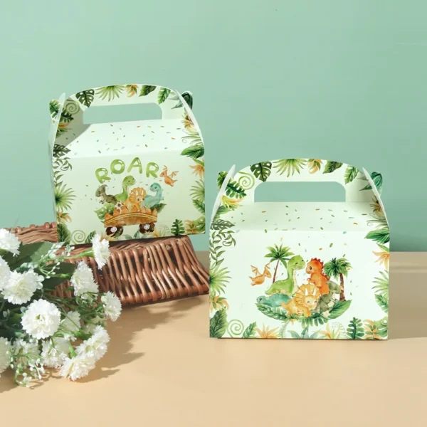 Cajas de cartón con la temática de dinosaurio, Cajas de Regalo para chuches, decoración de cumpleaños de dinosaurio.