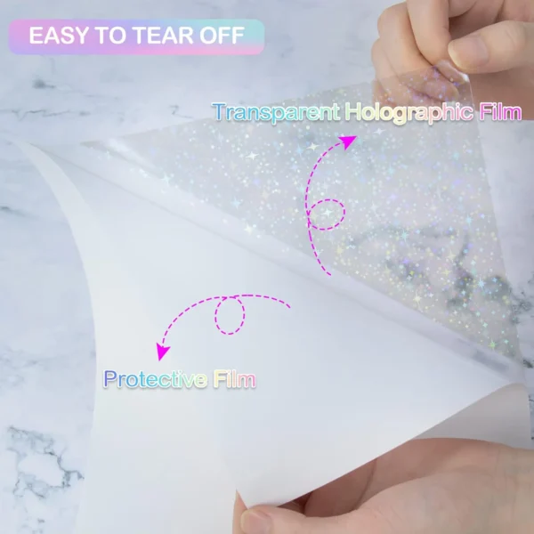 Hojas de papel adhesivo holográfico tamaño A4, vinilo transparente, autoadhesivo, 20hojas de laminación transparentes impermeables, 11,7x8,3 pulgadas, 5 estilos