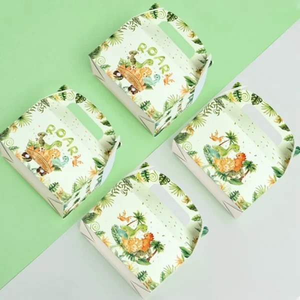 Cajas de cartón con la temática de dinosaurio, Cajas de Regalo para chuches, decoración de cumpleaños de dinosaurio.