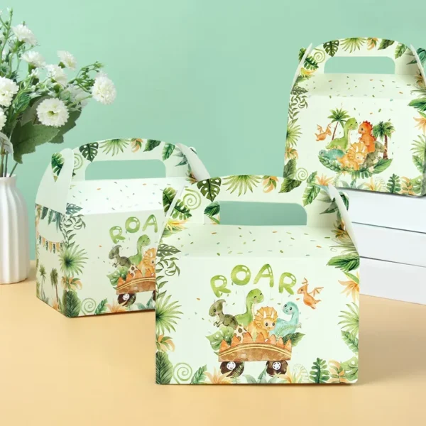 Cajas de cartón con la temática de dinosaurio, Cajas de Regalo para chuches, decoración de cumpleaños de dinosaurio.