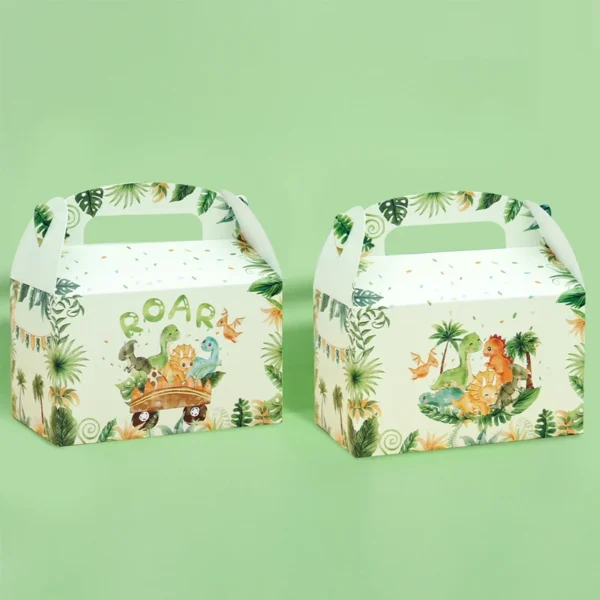 Cajas de cartón con la temática de dinosaurio, Cajas de Regalo para chuches, decoración de cumpleaños de dinosaurio.