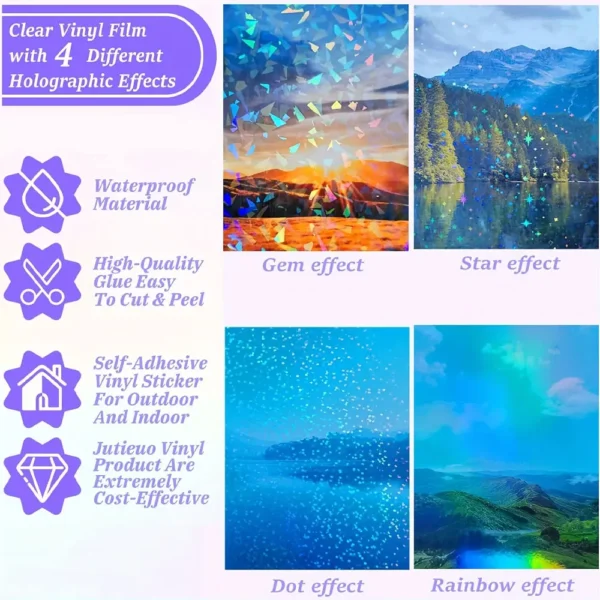 24 hojas de pegatinas holográficas, vinilo transparente autoadhesivo para fotos, imágenes, tarjetas, manualidades DIY (tamaño A4/4 estilos diferentes)