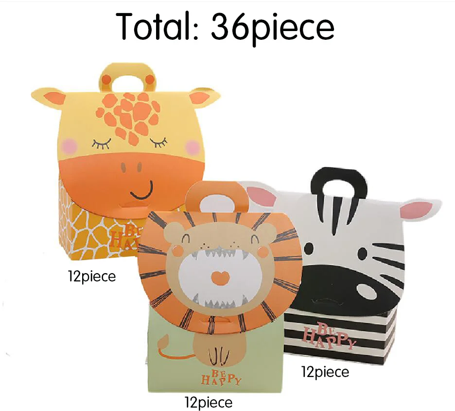 Caja de cartón de temática de Safari, animales de la selva para niños y niñas, Cajitas para detalles de fiesta temática, 12/24/36 piezas - Imagen 7