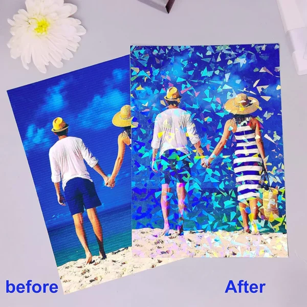 Hojas de papel adhesivo holográfico tamaño A4, vinilo transparente, autoadhesivo, 20hojas de laminación transparentes impermeables, 11,7x8,3 pulgadas, 5 estilos