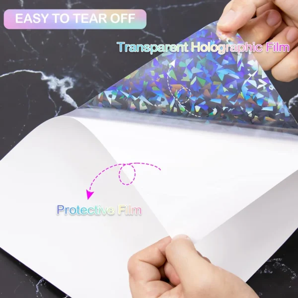 Hojas de papel adhesivo holográfico tamaño A4, vinilo transparente, autoadhesivo, 20hojas de laminación transparentes impermeables, 11,7x8,3 pulgadas, 5 estilos