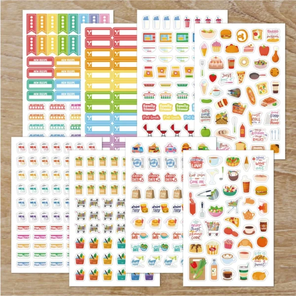Pegatinas de alimentos, Pegatinas Planificadoras de Comida diaria y compras para planes de alimentación