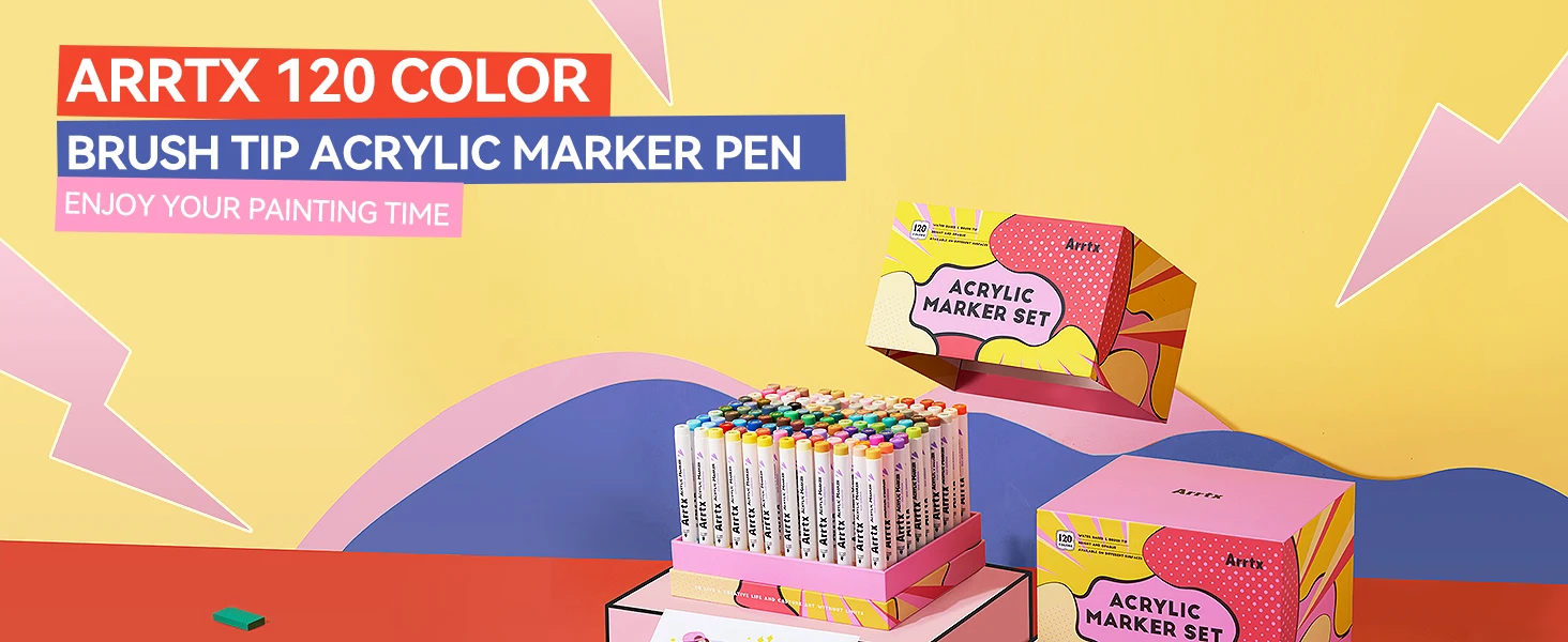 Rotuladores acrílicos, bolis de pintura con punta de pincel de 120 colores, tinta a base de agua, No es tóxica, resistente al agua para pintura rupestre, madera, piedra y vidrio - Imagen 8