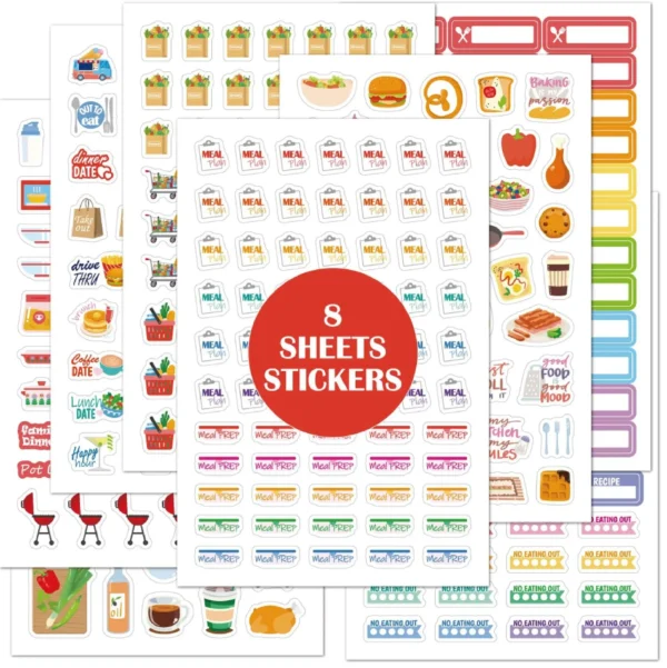 Pegatinas de alimentos, Pegatinas Planificadoras de Comida diaria y compras para planes de alimentación