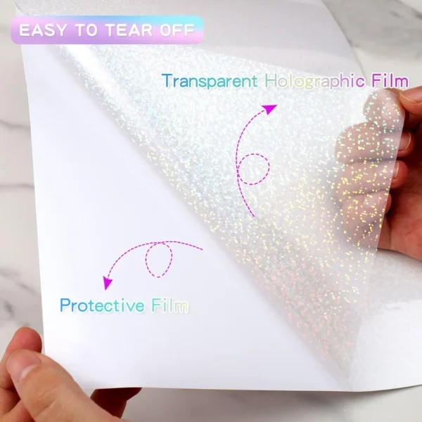 Hojas de papel adhesivo holográfico tamaño A4, vinilo transparente, autoadhesivo, 20hojas de laminación transparentes impermeables, 11,7x8,3 pulgadas, 5 estilos
