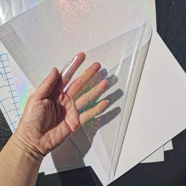 Hojas de papel adhesivo holográfico tamaño A4, vinilo transparente, autoadhesivo, 20hojas de laminación transparentes impermeables, 11,7x8,3 pulgadas, 5 estilos
