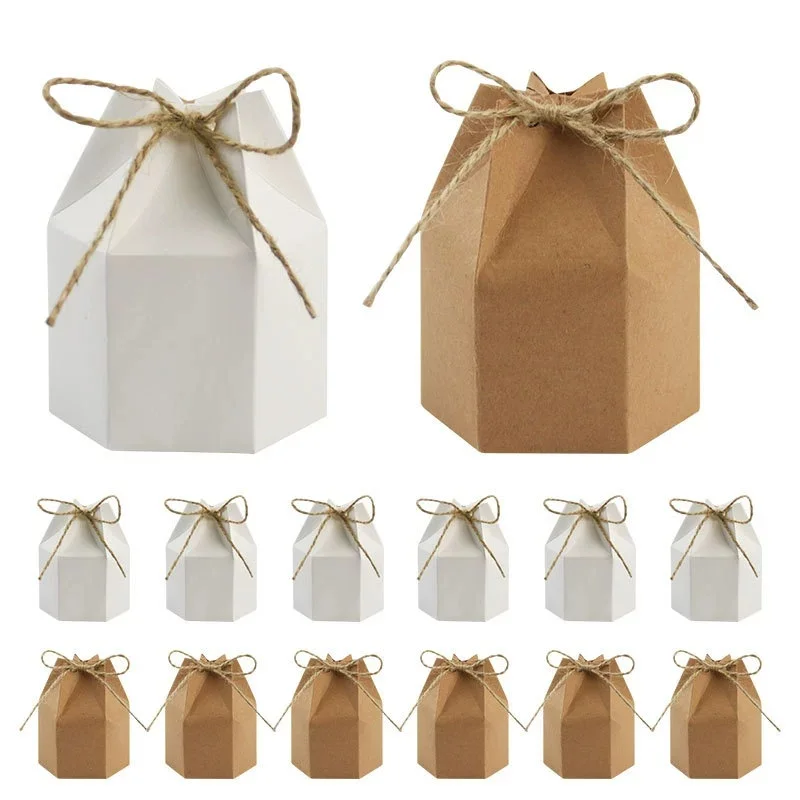 Caja de regalo de papel Kraft Retro, color blanco y marrón, con cuerda, 10-30 Uds. - Imagen 2