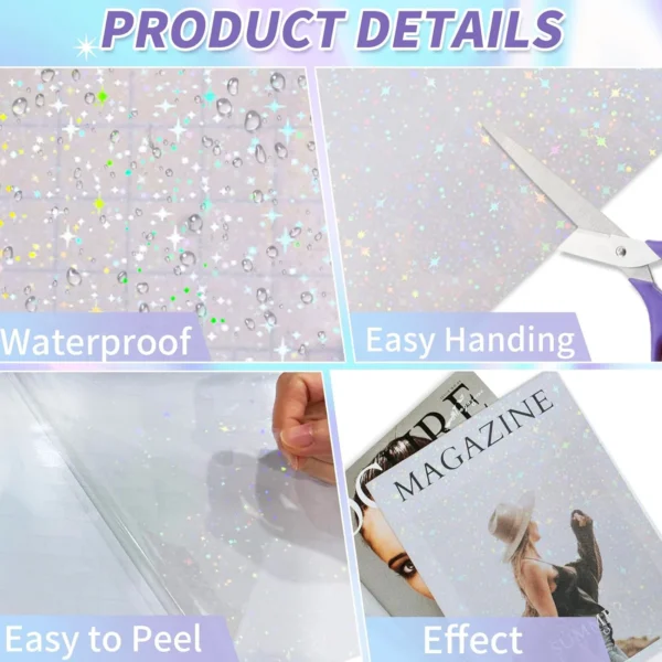Hojas de papel adhesivo holográfico tamaño A4, vinilo transparente, autoadhesivo, 20hojas de laminación transparentes impermeables, 11,7x8,3 pulgadas, 5 estilos
