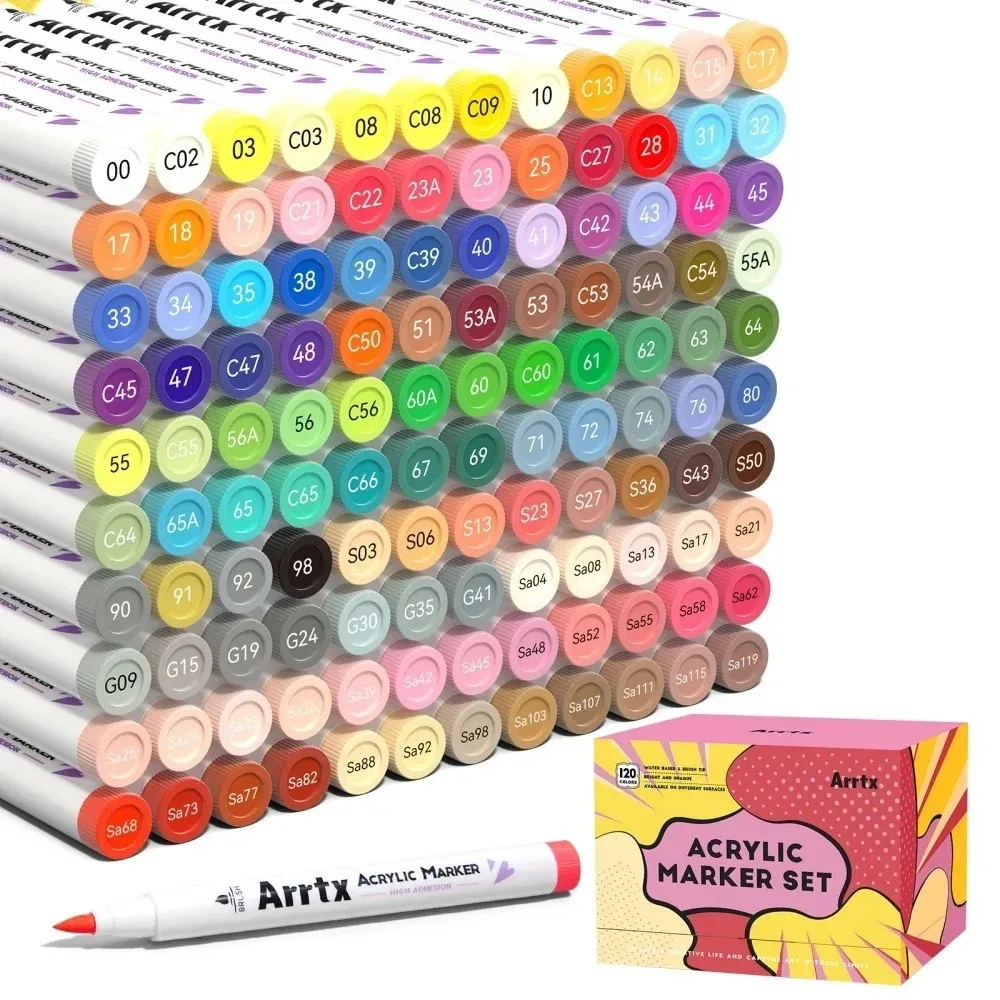 Rotuladores acrílicos, bolis de pintura con punta de pincel de 120 colores, tinta a base de agua, No es tóxica, resistente al agua para pintura rupestre, madera, piedra y vidrio - Imagen 3