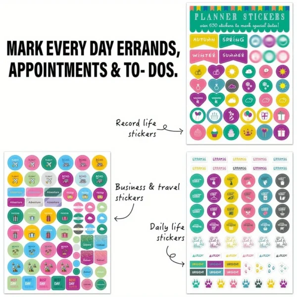 Pegatinas de planificador estético para planificación divertida, accesorios de pegatinas perfectos para simplificar el calendario diario y el planificador.