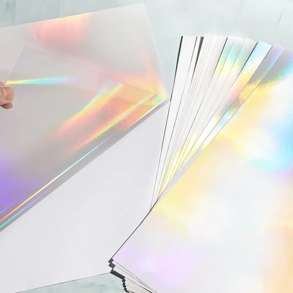 Hojas de papel adhesivo holográfico tamaño A4, vinilo transparente, autoadhesivo, 20hojas de laminación transparentes impermeables, 11,7x8,3 pulgadas, 5 estilos