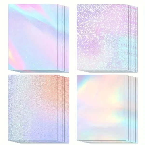 24 hojas de pegatinas holográficas, vinilo transparente autoadhesivo para fotos, imágenes, tarjetas, manualidades DIY (tamaño A4/4 estilos diferentes)