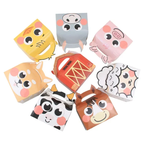 Cajitas de cartón con diseño de animales de la granja, 5 piezas, Cajas de Regalo para fiesta temática the farm