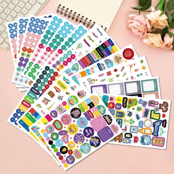 16 hojas y más de 1200 pegatinas de planificación para planificadores, para diario, calendario, fechas estacionales, meses y pegatinas de vacaciones
